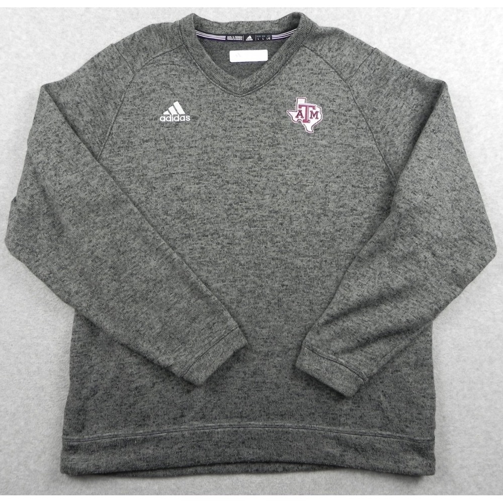 Texas A&M Aggies Sweater Mens Large Adidas Pullover V-Neck Logo Gray Long Sleeve